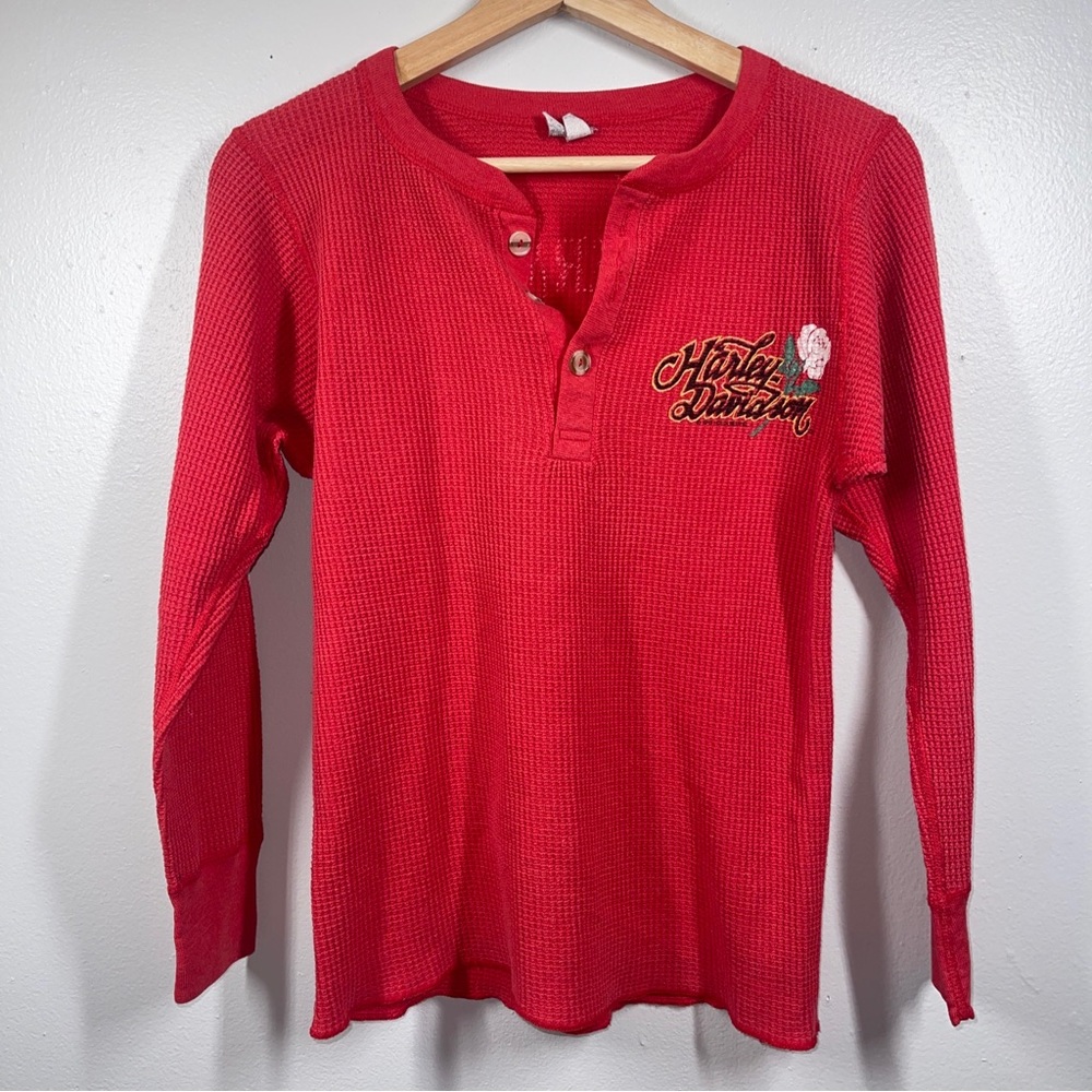 Vintage womens XS Harley Davidson thermal shirt roses Binghamton New York